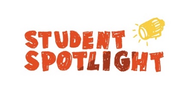 Colorful text reading "STUDENT SPOTLIGHT" with a spotlight graphic, emphasizing student achievements.